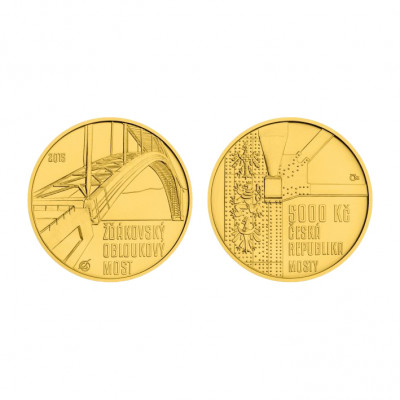 Zlatá mince 5000 Kč Žďákovský obloukový most, 2015
